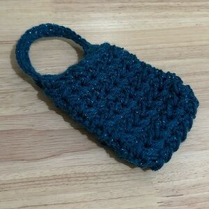 Handmade Teal Blue Crochet Mini Bag with Handle